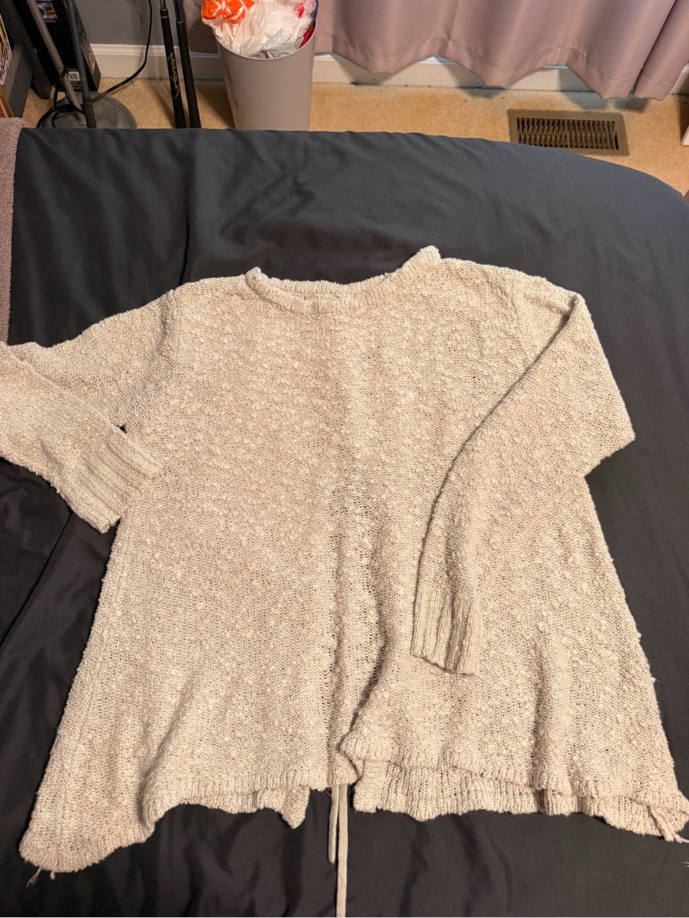 Cream knit sweater with tie back